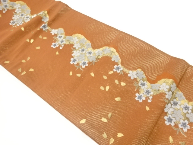 花唐草袋帯、半襟2点セット 2way刺繍半衿 唐花亀甲に橘 半衿（通年） 【きもの都粋】